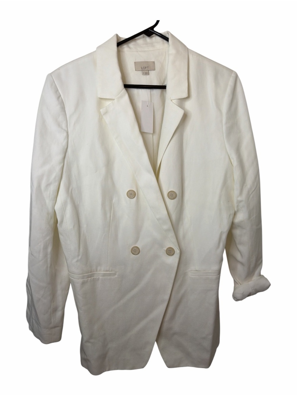 Loft Women's Double-Breasted White Linen Blend Blazer NWT